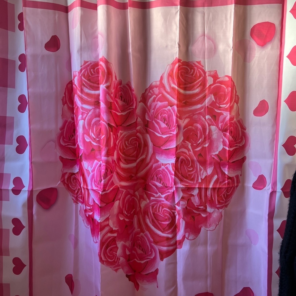 Pink Hearts and Roses Shower Curtain with Hooks Valentines Day Long